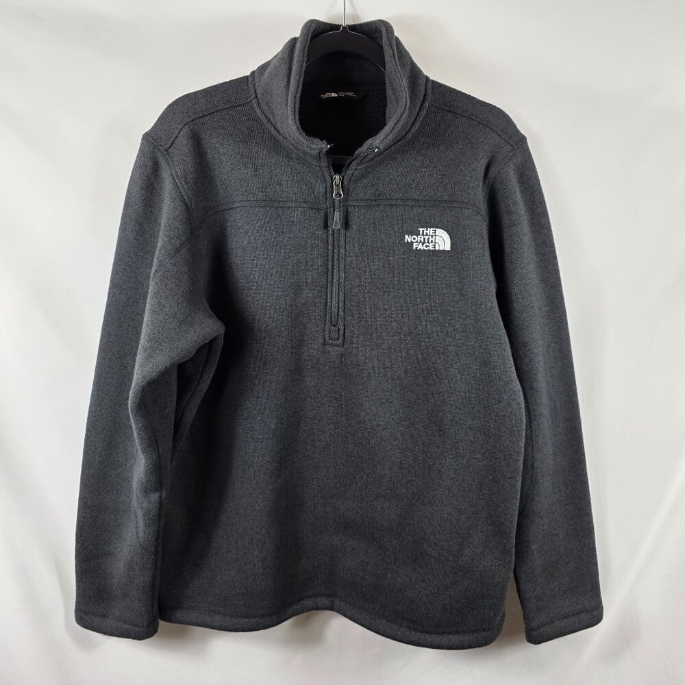 Men's North Face Black Fleece Jacket Size Medium Zip Front White Logo